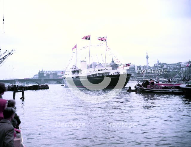 The Royal Yacht 'Britannia' on the River Thames in London, c1955.  Creator: Arthur Charles Kirby Ware.