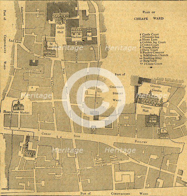 'Old Map of the Ward of Cheap - About 1750', (1897). Creator: Unknown.