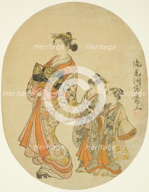 Courtesan and Two Kamuro, Japan, 1766. Creator: Komatsuya Hyakki.