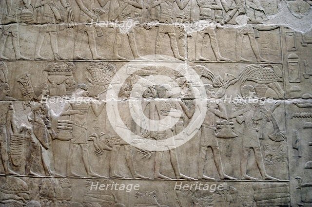 Offering bearers relief, Mastaba of Kagemni, Saqqara, Egypt, Old Kingdom, 2350 BC (2019). Creator: Unknown.