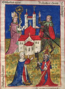 The founding of the Oehringen convent of canons in 1037 (From the Obleybuch of Oehringen). Artist: Anonymous  