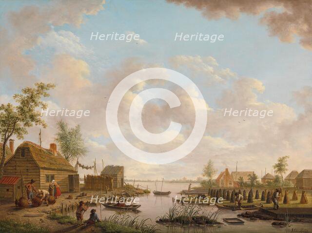 Landscape with Fishermen and Farmers Extracting Peat in a Marsh, 1783. Creator: Hendrik Willem Schweickhardt.
