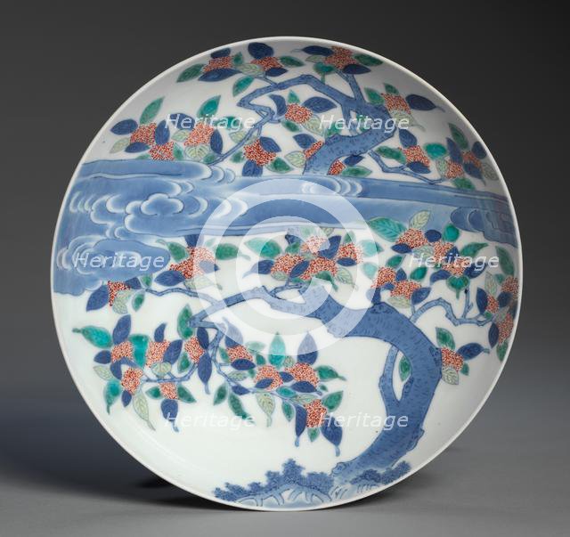Dish with Sweet Osmanthus and Cloud, c. 1688-1716. Creator: Unknown.