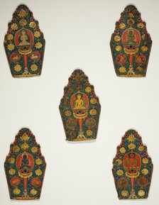 Five Panels of a Vajrasattva Crown with Transcendental Buddhas, 15th century. Creator: Unknown.