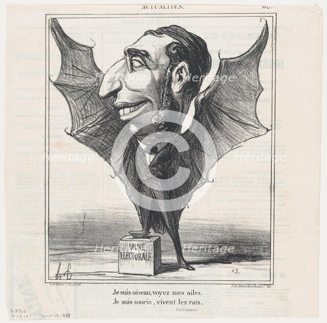 Je suis oiseau, voyez mes ailes, 1869.  Creator: Honore Daumier.