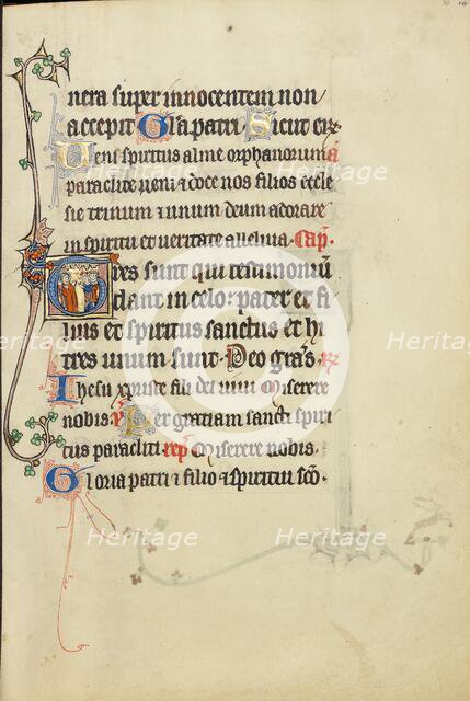 Initial T: A Nimbed Man in Conversation with Several Persons; Ruskin Hours, about 1300. Creator: Unknown.