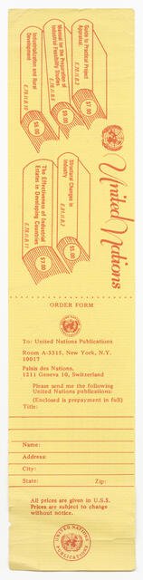 Order forms for United Nations Publications, late 20th century. Creator: Unknown.