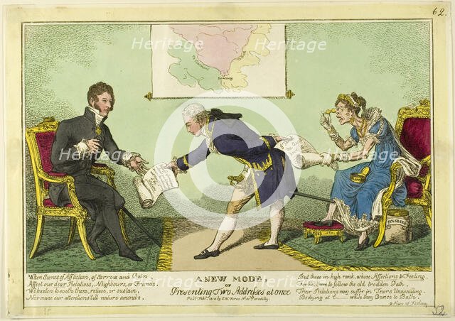 A New Mode of Presenting Two Addresses at Once, published February 1818. Creator: Charles Williams.