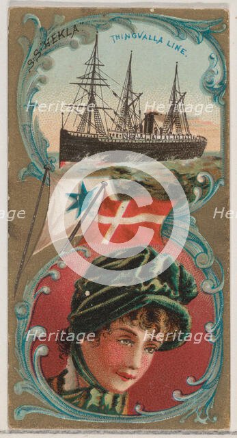 Steamship Hekla, Thingvalla Line, from the Ocean and River Steamers series (N83) for Duke ..., 1887. Creator: Unknown.