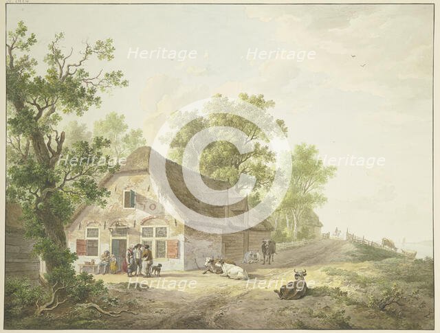 Farmhouse by the road, on which there are five cows and a rider, in front of the..., 1803. Creator: Abraham Teerlink.