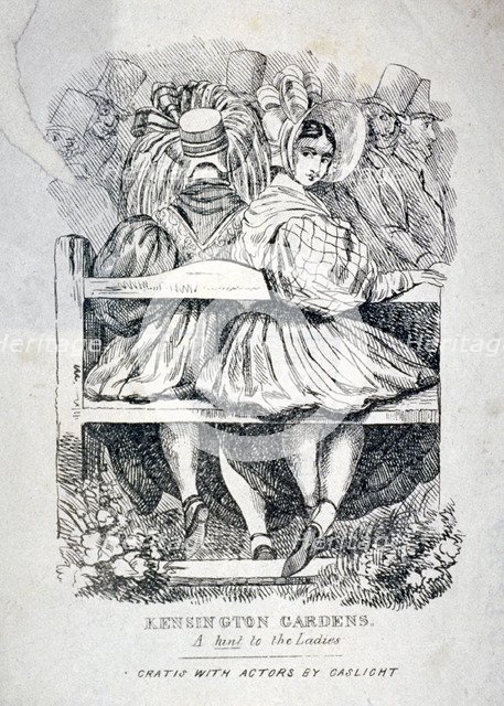 'Kensington Gardens, a hint to the ladies', 1838. Artist: Anon