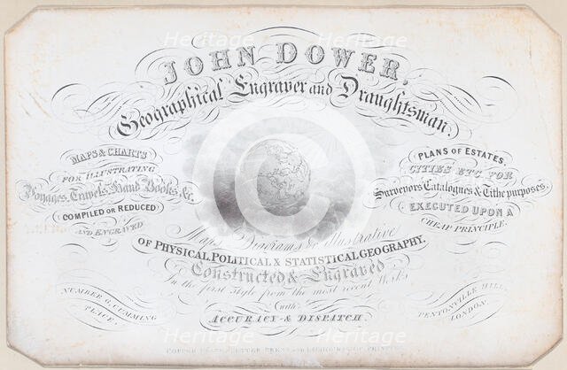 Trade card for John Dower, geographical engraver and draughtsman, 19th century. Creator: Anon.