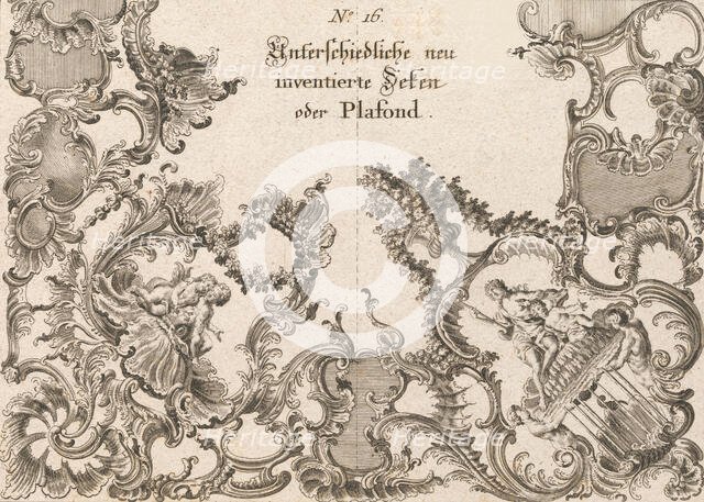 Two Designs for Ceiling Decorations, Plate 1 from 'Unterschiedliche neu inv..., Printed ca. 1750-56. Creator: Jeremias Wachsmuth.