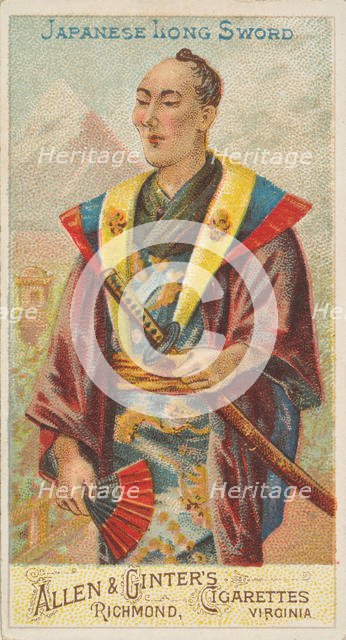 Japanese Long Sword, from the Arms of All Nations series (N3) for Allen & Ginter Cigarette..., 1887. Creator: Allen & Ginter.