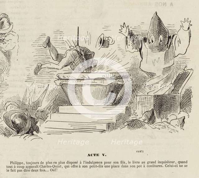 Caricature to the Opera Don Carlos by Giuseppe Verdi. Paris, Théâtre de l'Opéra-Le Peletier, 11.03.1