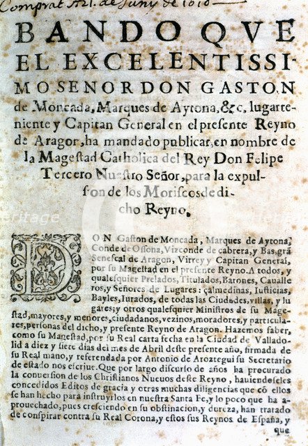 Proclamation for the expulsion of the Moors in the Kingdom of Aragon, published by the Hon. Mr. G…
