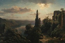 View of Lake Nemi in the Alban Mountains near Rome, 1850. Creator: Louis Gurlitt.