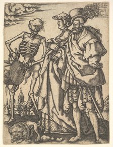 Couple and Death with a Drum, from The Dance of Death. Creator: Allaert Claesz.
