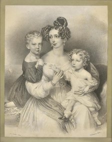 Archduchess Sophie with her children Archduke Franz Joseph and Archduke Maximilian, c1835. Creator: Kriehuber; Josef (1800-1876).