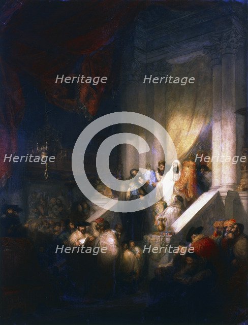 Reading from the Tablets of the Law in the Synagogue, 1831. Artist: Solomon Alexander Hart