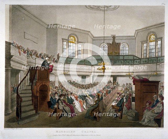 Magdalen Chapel, St George's Fields, Southwark, London, 1809. Artist: Augustus Charles Pugin