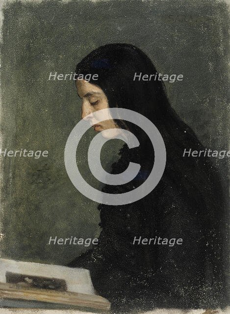 Black-haired woman reading, 1860-1900. Creator: Adolf von Becker.