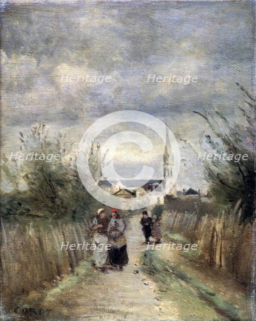 'Bell tower in Argenteuil (Road to the Church)', 1870s.  Artist: Jean-Baptiste-Camille Corot    