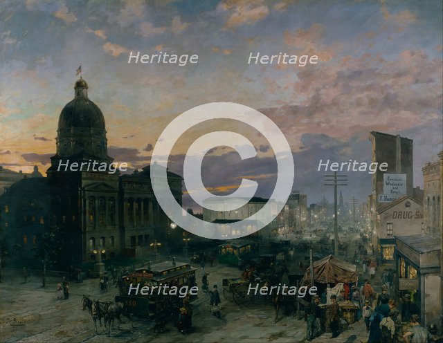 Washington Street, Indianapolis at Dusk, 1892-1895. Artist: Groll, Theodor (1857-1913)