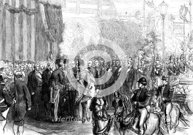 The Shah in Paris: reception at the Arc de Triomphe by the Prefect of the...Municipal Council, 1873. Creator: Unknown.
