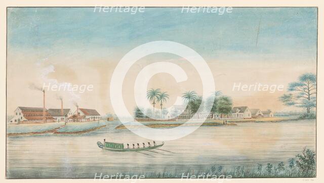 View of the Catharina Sophia sugar plantation from the water, c.1860. Creator: Alexander Ludwich Brockmann.