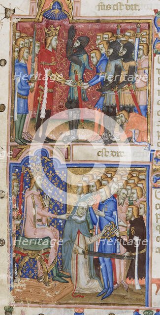 Investiture of knight by King Louis I of Naples, 1353-1354. Creator: Orimina, Cristoforo (active 1335-1360).