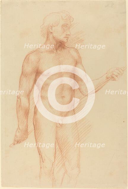 Study of a Man's Figure, Holding Rod behind Back. Creator: Alphonse Legros.