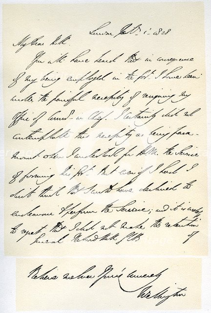 Letter from the Duke of Wellington to General Rowland Hill, 1st February 1828.Artist: Duke of Wellington