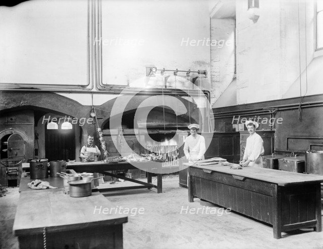 Cooks at work in the kitchens at New College, Oxford, Oxfordshire, 1901. Artist: Henry Taunt