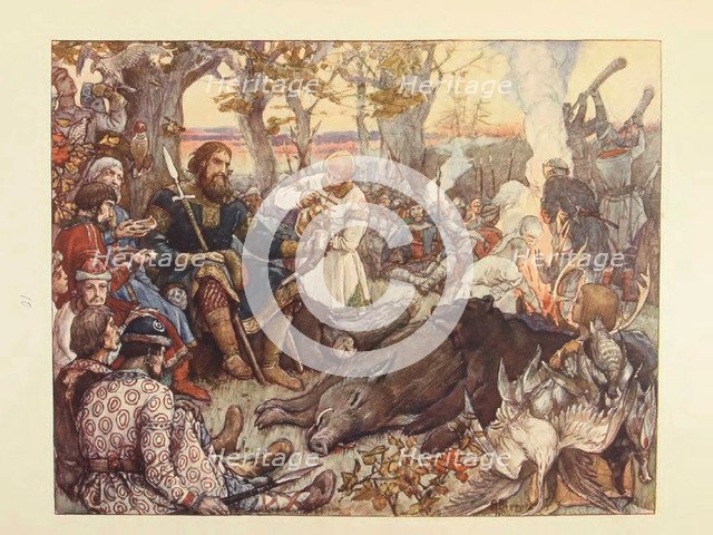 Rest of Grand Prince Vladimir II Monomakh on the Hunt. (The Imperial Hunt in Russia by N. Kutepov),  Artist: Vasnetsov, Viktor Mikhaylovich (1848-1926)