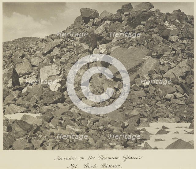 Moraine on the Tasman Glacier, Mt Cook district, 1920s. Creator: Harry Moult.