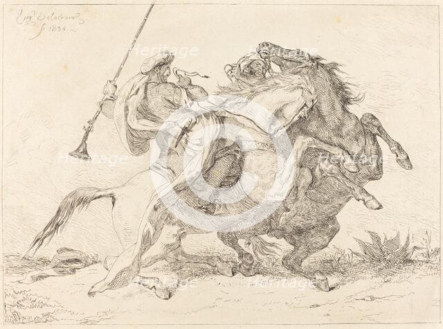 Encounter of the Moorish Horsemen (Rencontre de Cavaliers Maures), 1834. Creator: Eugene Delacroix.