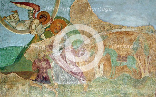 Abraham Sacrificing Isaac. Artist: Ancient Russian frescos  