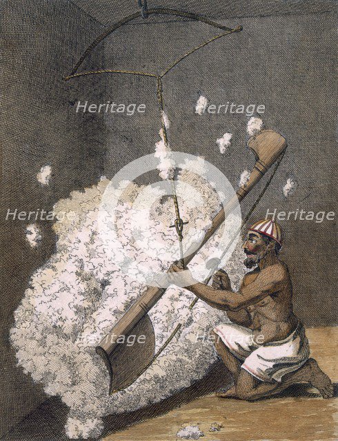 Carding cotton, 1782. Creator: Pierre Sonnerat (1745-1814).