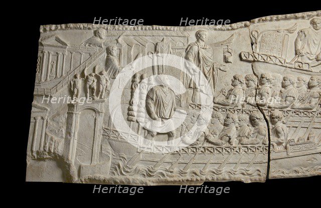 One of a set of reliefs from Trajan’s column (A150-151), Rome, 113. Trajan and fleet leaving Ancona, Artist: Unknown.