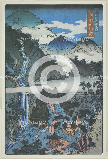 Nunobiki Falls at Jakko Shrine (Jakko Nunobiki no taki), from the series "Scenic Spots..., 1843/46. Creator: Ikeda Eisen.