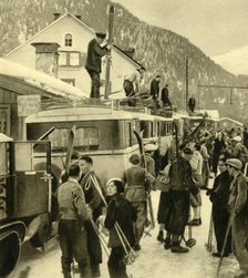 Skiers arriving at St Anton am Arlberg, Austria, c1935.  Creator: Unknown.