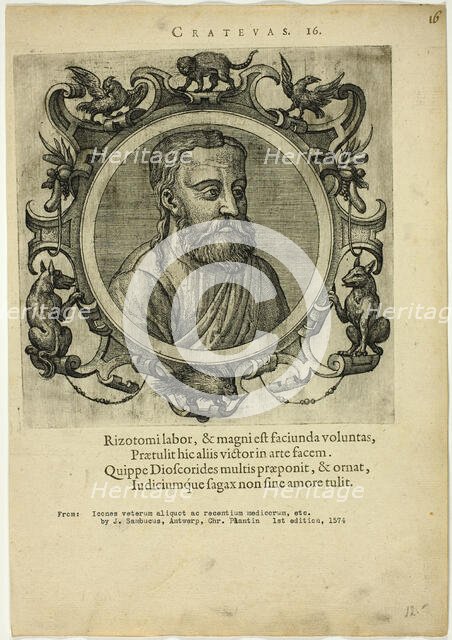 Portrait of Crateuas, published 1574. Creators: Unknown, Johannes Sambucus.