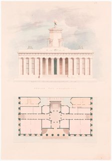 Design for a University (entrance facade and plan), n.d.. Creator: Alexander Jackson Davis.