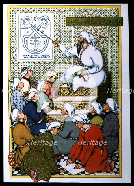 Islamic doctor teaching some young people, 10th century.