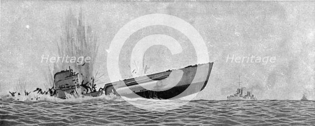A torpedoing immediately avenged; The "Chateaurenault" hit by a torpedo'.., 1917. Creator: Unknown.