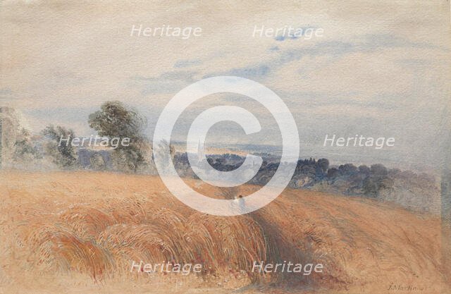 Two Figures Crossing A Wheatfield, 1839. Creator: John Martin.