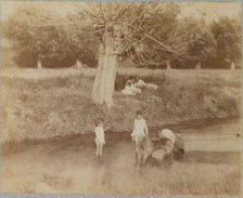 [Three Children and a Dog Playing in the Creek, July 4, 1883], 1883., 1883. Creator: Thomas Eakins.