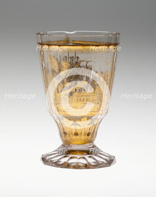 Beaker with Battle Scene, Bohemia, c. 1730. Creator: Bohemia Glass.