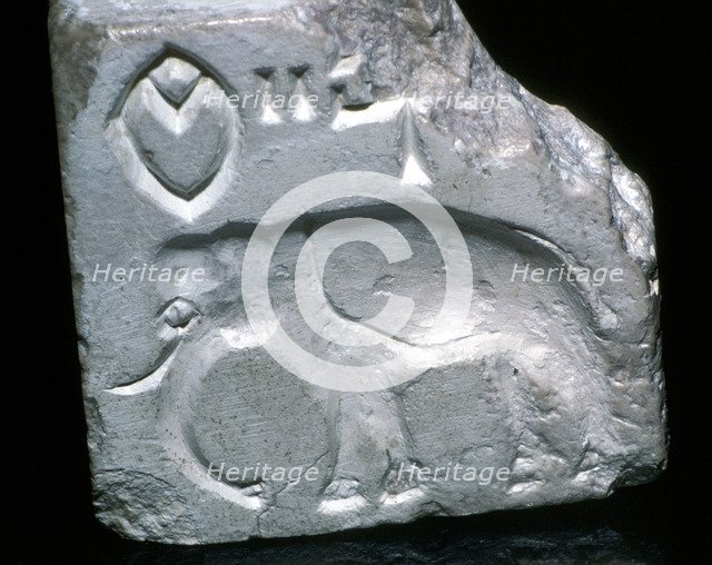 Steatite seal with Elephant, Indus Valley, Mohenjo-Daro, 2500 - 2000 BC. Artist: Unknown